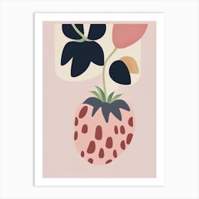 A Single Strawberry, Fruit, Modern Muted Colours Art Print