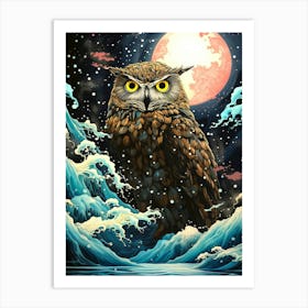 Owl In The Ocean 2 Art Print