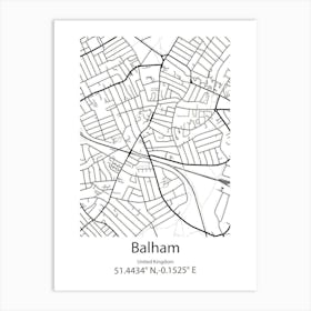 Balham,United Kingdom Minimalist Map Art Print