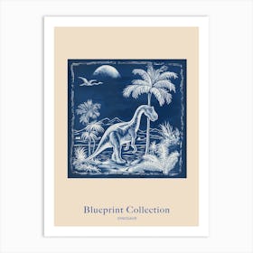 Dinosaur Blue Print Jurassic Landscape Poster Art Print