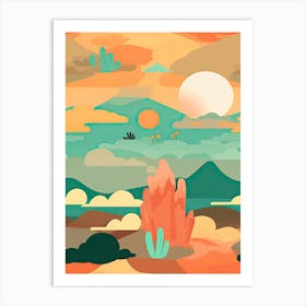 Colourful Retro Desert Sunset 3 Art Print