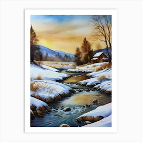 Winter Landscape Painting. 1 Art Print