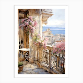 French Balcony With Pink Flowers Art Print