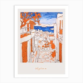 Mykonos Greece Orange Drawing Poster Art Print