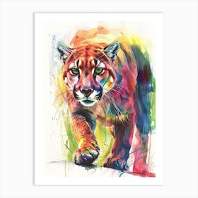 Cougar Colourful Watercolour 1 Art Print