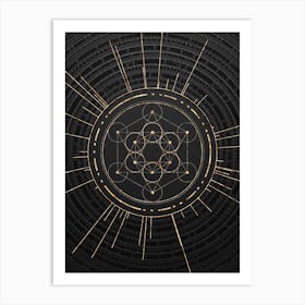 Geometric Glyph Symbol in Gold with Radial Array Lines on Dark Gray n.0257 Art Print