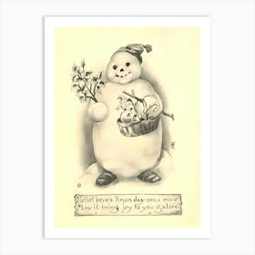 Snowman With Basket Full Of Holiday Gifts Art Print