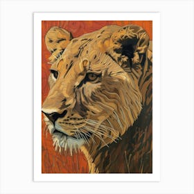 African Lion Relief Illustration Portrait 1 Art Print