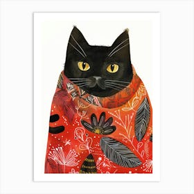 Black Cat In Scarf 5 Art Print