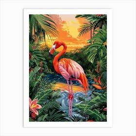 Greater Flamingo Bolivia Tropical Illustration 4 Art Print