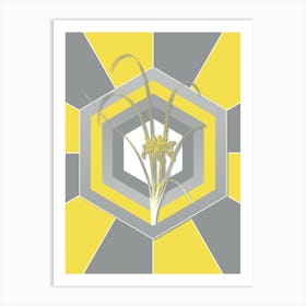 Vintage Grass Leaved Iris Botanical Geometric Art in Yellow and Gray n.293 Art Print
