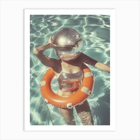 Retro Disco Ball Woman In The Pool Luxury Mirrorball Art Print