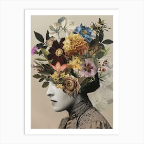 Woman With Flowers In Her Head Art Print