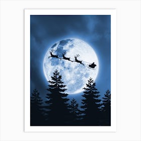 Santa Claus Flying Over The Moon Art Print