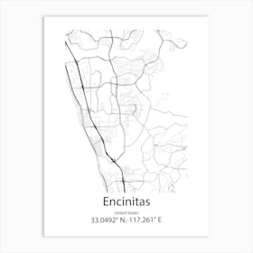 Encinitas,United States Minimalist Map 1 Art Print