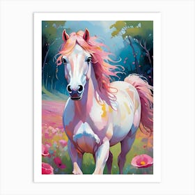 Pink Horse In The Field Art Print