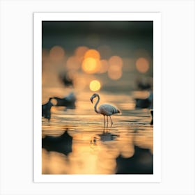 Flamingo At Sunset.Generated AI. Art Print 1 Poster