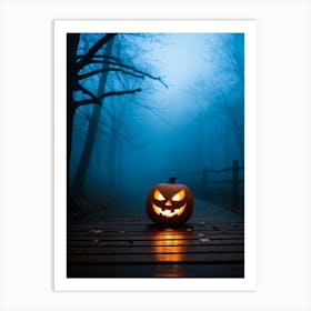 Fog Holiday Greeting Scarey Evil Dark Ominous Leaf Stripes Haunting Wood Carving Flames (17) Art Print