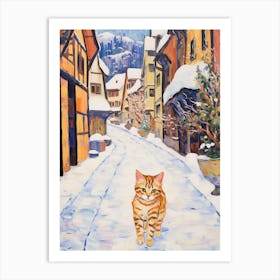 Cat In The Streets Of Interlaken   Switzerland With Snow 2 Art Print