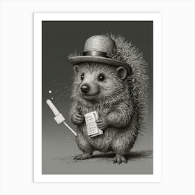 Hedgehog In Hat 2 Art Print