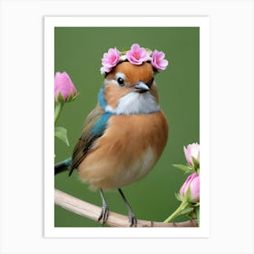 Cute Bird With Flower Crown Art Print