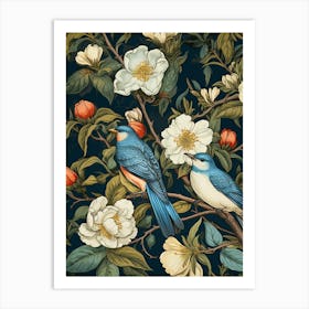 Floral Pattern With Birds And Flowers 1 Art Print