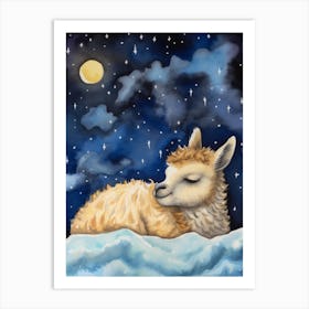 Baby Llama 1 Sleeping In The Clouds Art Print