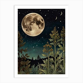 Full Moon In The Sky Style William Morris 1 Art Print Art Print