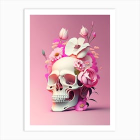 Skull With Surrealistic 1 Elements Pink Vintage Floral Art Print