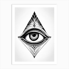 Perception, Symbol, Third Eye Simple Black & White Illustration 1 Art Print