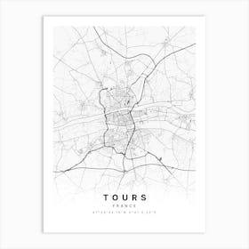 Tours France White Map Art Print