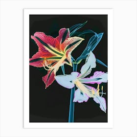 Neon Flowers On Black Amaryllis 3 Art Print