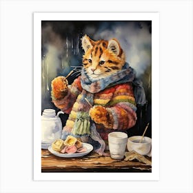 Tiger Illustration Knitting Watercolour 2 Art Print