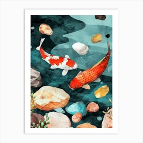Koi Fish In The Pond watercolor animal art Art Print