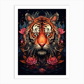 Tiger Art In Naïve Art Style 1 Art Print