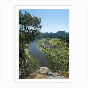 Trees frame the view of the Elbe valley in Saxon Switzerland Art Print