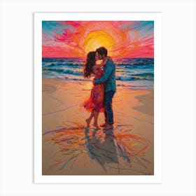 Kissing On The Beach Art Print