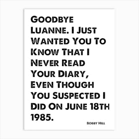King of the Hill, Bobby, Goodbye Luanne, Quote, Wall Print, Art Print