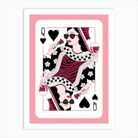 Queen Of Hearts - Pink and Black Wine and Roses Art Print