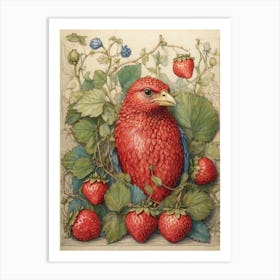 Bird With Strawberries Art Print