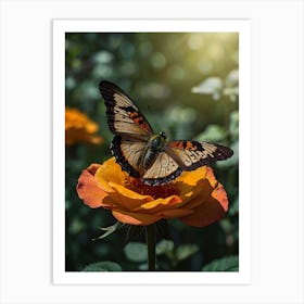 Butterfly On A Rose 1 Art Print