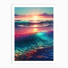 Ocean Waves At Sunset Print  Art Print