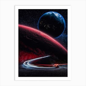 Speed Trails And Planets Mars And Earth Art Print