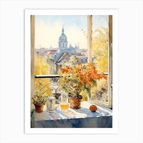 Window View Of Warsaw Poland In Autumn Fall, Watercolour 2 Art Print