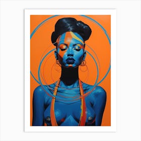 Woman In Blue And Orange Art Print