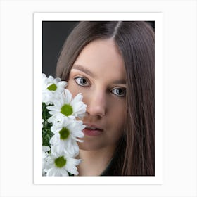 Portrait Of A Young Woman With A Flower Art Print