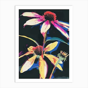 Neon Flowers On Black Coneflower 1 Art Print