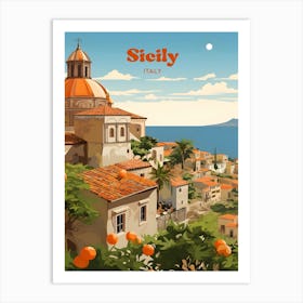 Sicily Italy Vintage Travel Art Illustration Art Print