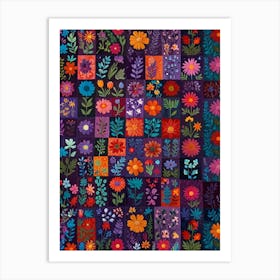 Patchwork Flowers Art Print