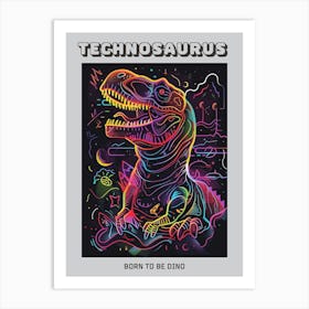 Dinosaur Neon Outlines 1 Poster Art Print